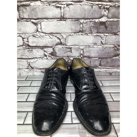 MORESCHI Black Leather Ostrich Cap Toe Oxfords Dress Shoes Men’s Sz 12M US/45EU main image 6